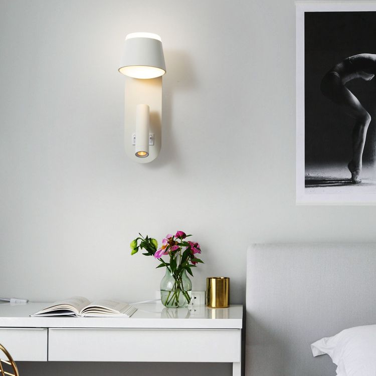 Modern Minimalist Style Shaded Sconce Light Fixtures Metal 2 Lights Wall Sconce for Bedroom