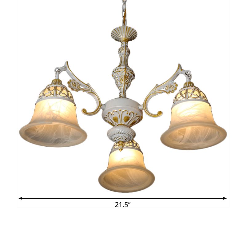 Alabaster Glas weißer Kronleuchter Carillon 3 Köpfe Landstil Hängende Anhänger Licht