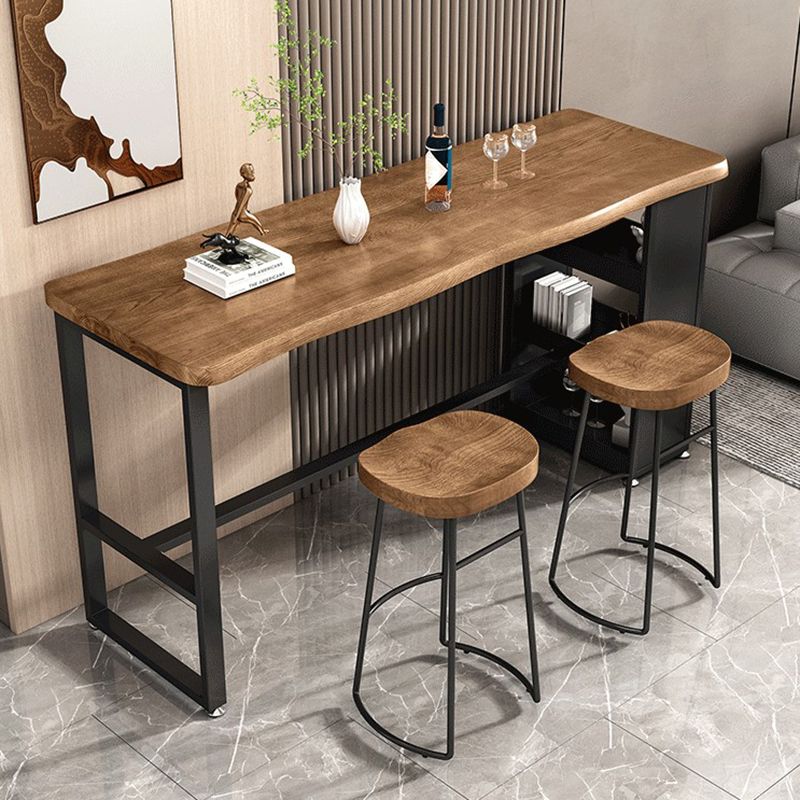 Trestle Base Bar Table Set 1/3 Pcs Solid Wood and Metal Bar Table and Stools