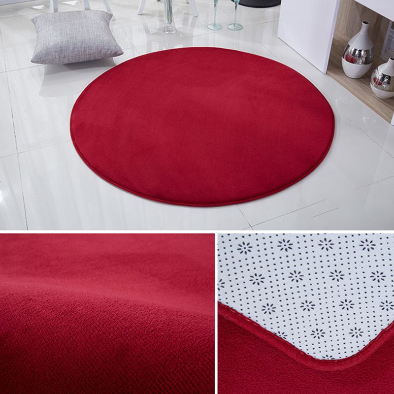 Circular Solid Color Area Rug Polyester Easy Care Carpet for Living Room