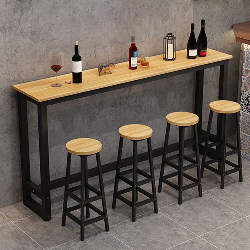 Indoor Modern Rectangle Trestle Bar Dining Table in Metal and Wood