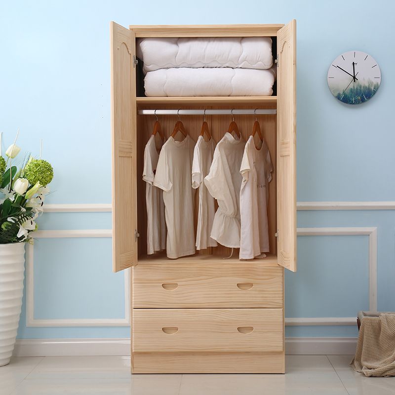 Pine Kid's Wardrobe Contemporary Kids Closet with Lower Storage Drawers