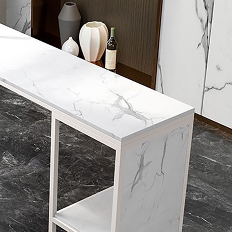 Glam Rectangle Bar Table Faux Marble Double Pedestal Table with Storage