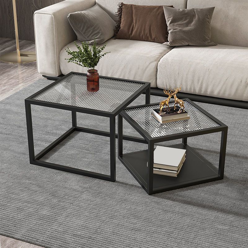 Modern Square Glass Coffee Table Iron Frame Base Cocktail Table