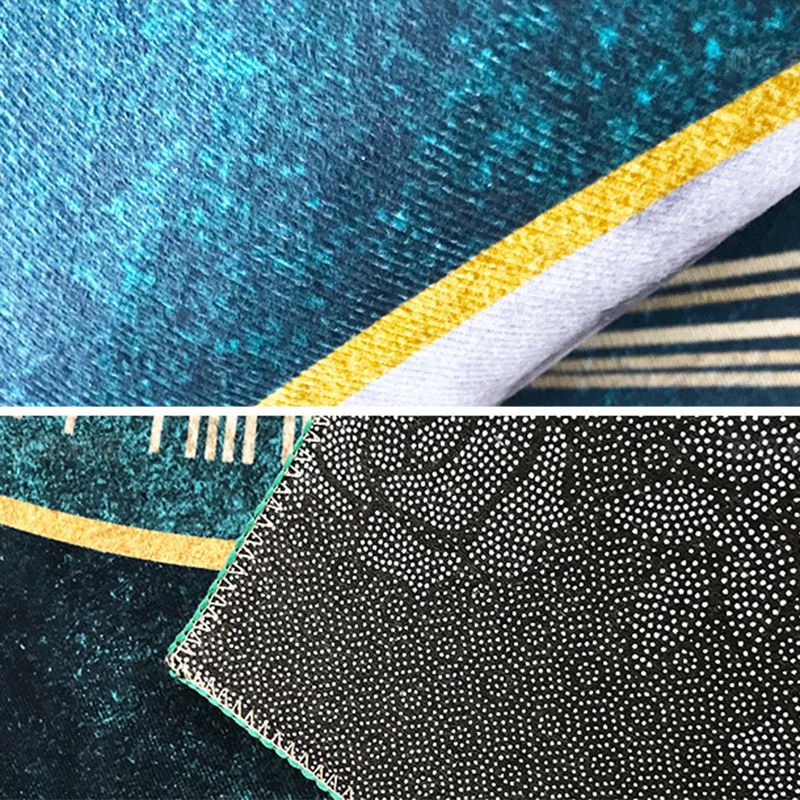 Blue Modern Carpet Polyester Geometric Print Area Rug Anti-Slip Washable Rug for Living Room