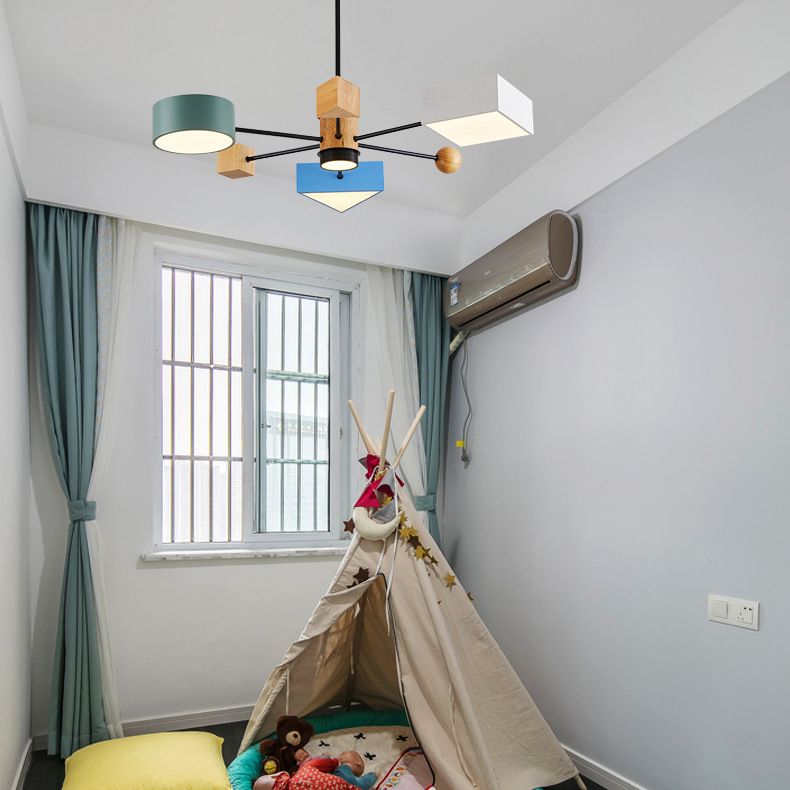 Luce a ciondolo a LED LED in legno con moderno lampadario di macaron in stile creativo con ombra acrilica