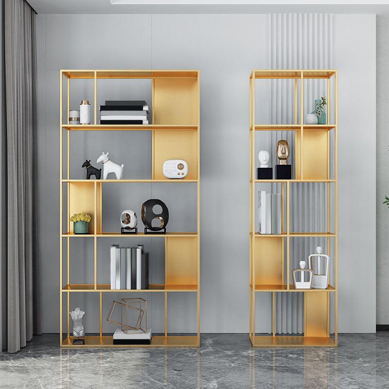 Modern Open Bookcase with Metal Rectangular Shelves for Study Room