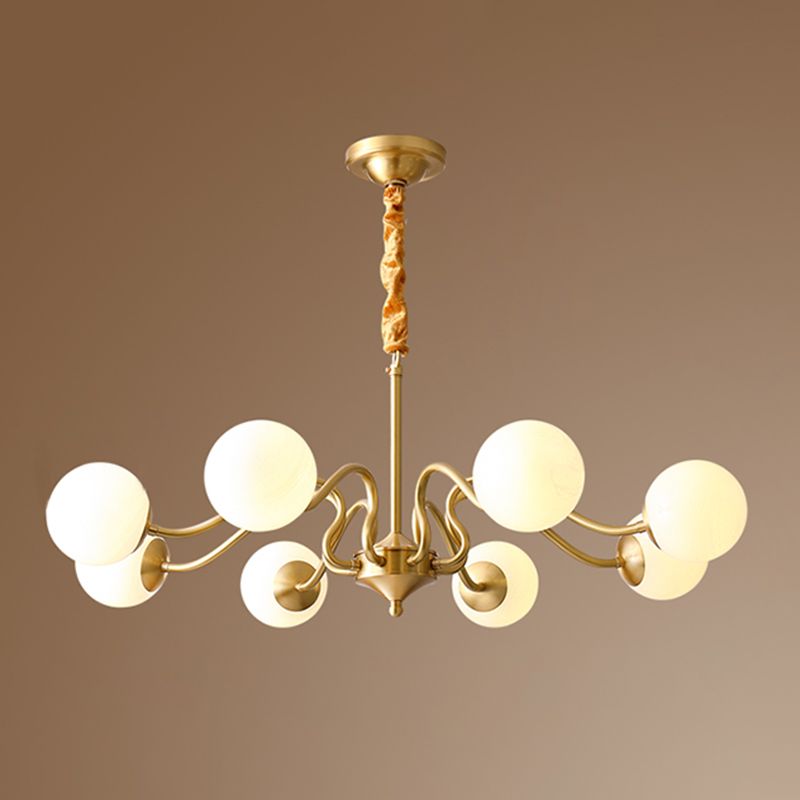American Style Chandelier White Glass Multi Light Hanging Light with Brass for Bedroom