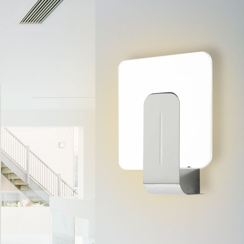 1 tête de salle de bain Light Light moderne finition argentée lampe murale murale avec panneau carré en verre transparent
