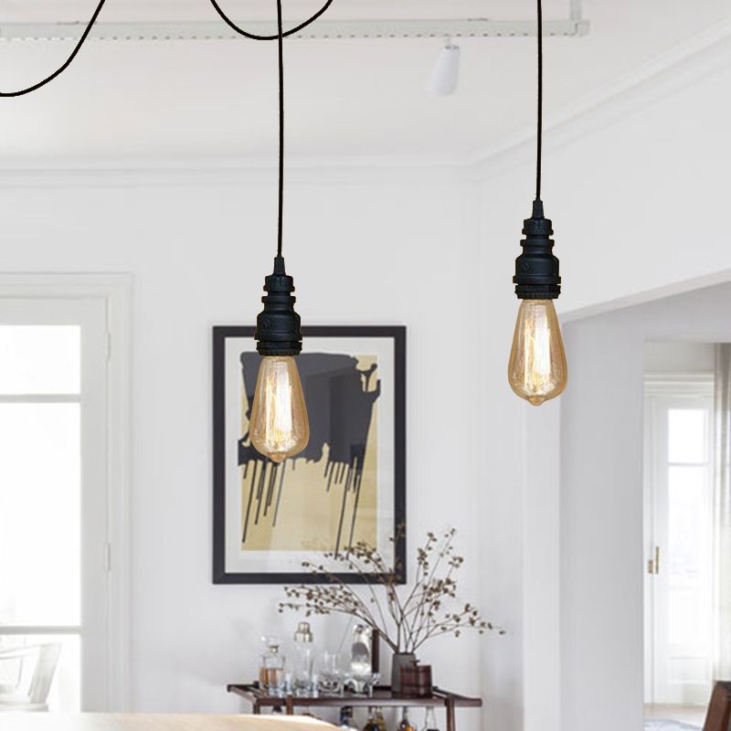 Industrial Stylish Open Bulb Ceiling Fixture 1 Head Metal Adjustable Hanging Lamp with Pipe in Black/Silver