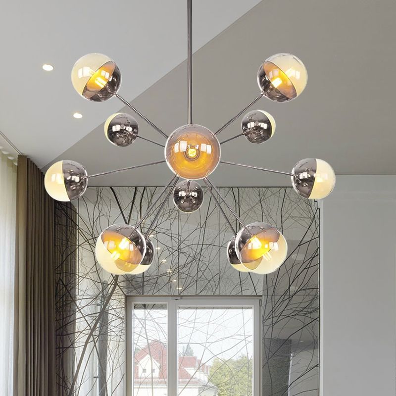Semi-encastré Globe pour salle à manger, verre blanc/transparent/gris fumée, 9/12/15 lumières, luminaire semi-encastré contemporain en cuivre/chrome/or