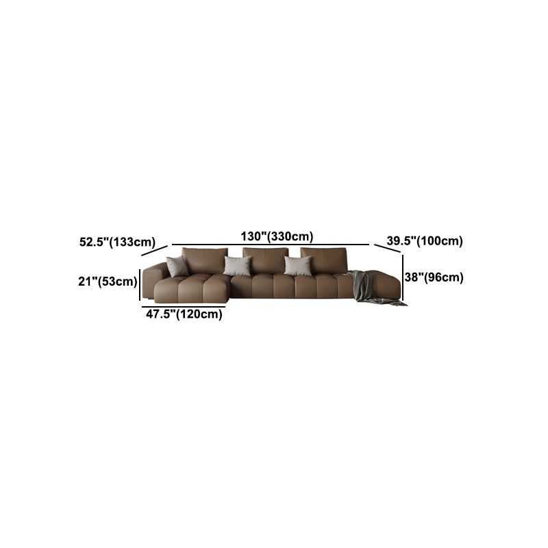 Dark Brown Faux Leather Sectional Stain-Resistant One Arm Sectional for Living Room