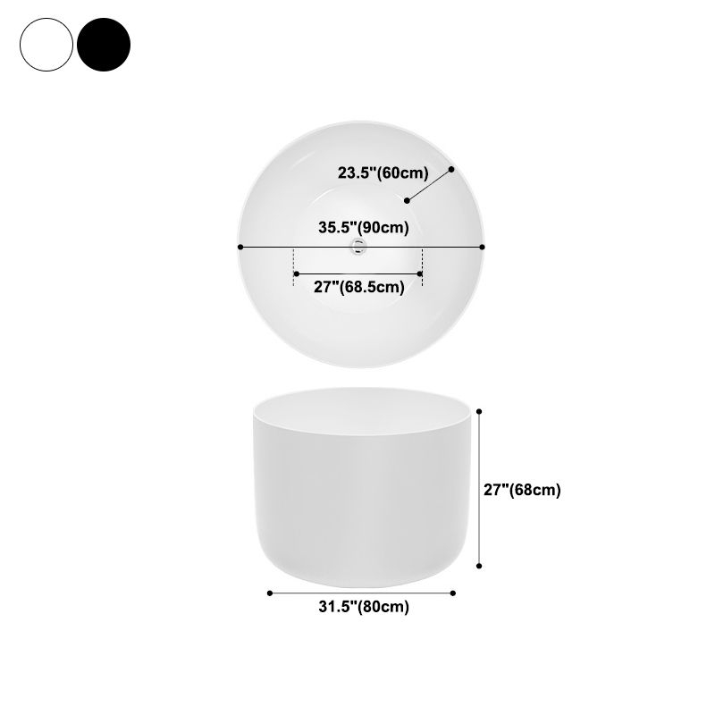 Modern Round Acrylic Bath Tub 26.77" H Freestanding Bathtub for Home
