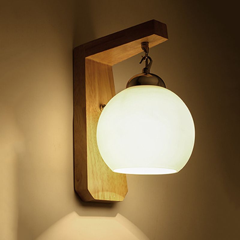 Contemporary Glass Vanity Light Simple Wooden Wall Light Sconce for Bathroom
