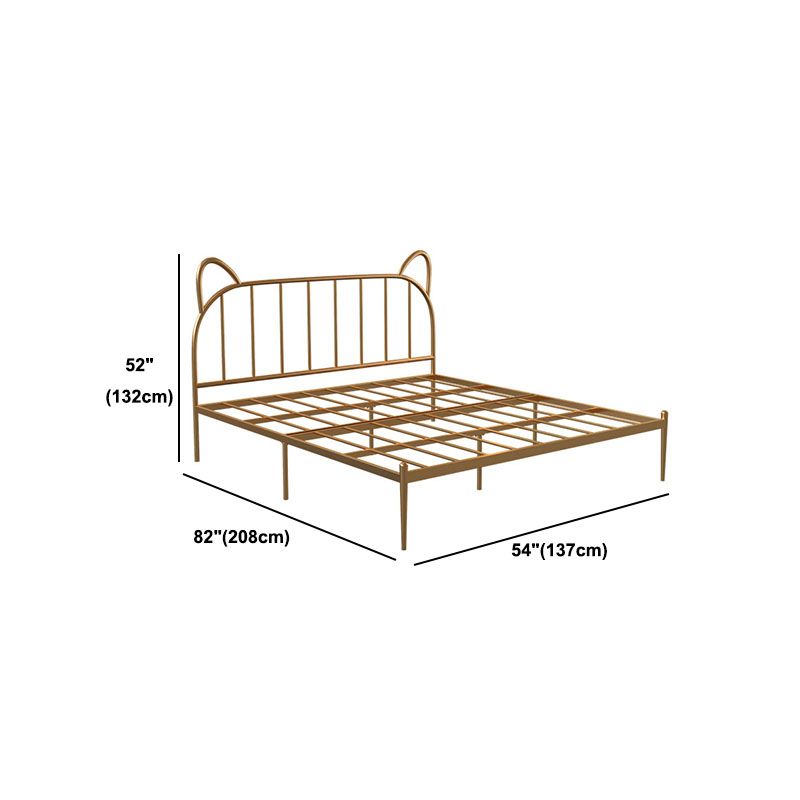 Metal Bed with Headboard High Profile Open-Frame Bed in Gold Finish