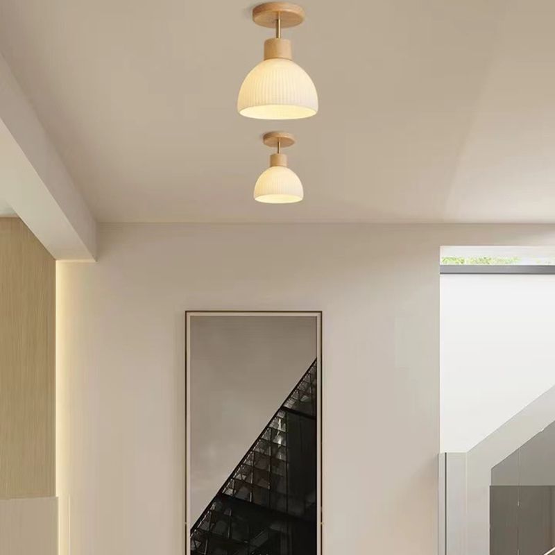 Wood Flush Mount Lighting Modern White Shaded Ceiling Light for Home