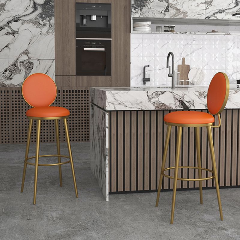Glam Counter Bar Stool Backrest Leather Bar Stool with Footrest, Iron Base