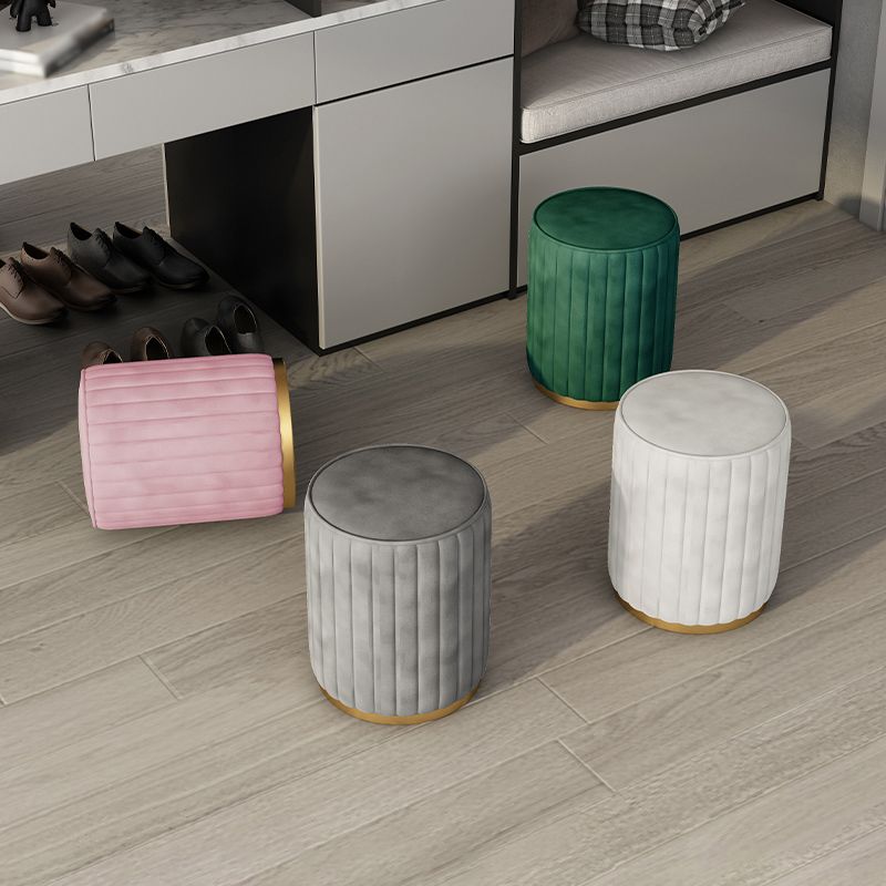 Glam Velvet Pouf Chair Tear Resistant Cylinder Shape Gold Base Ottoman Stool