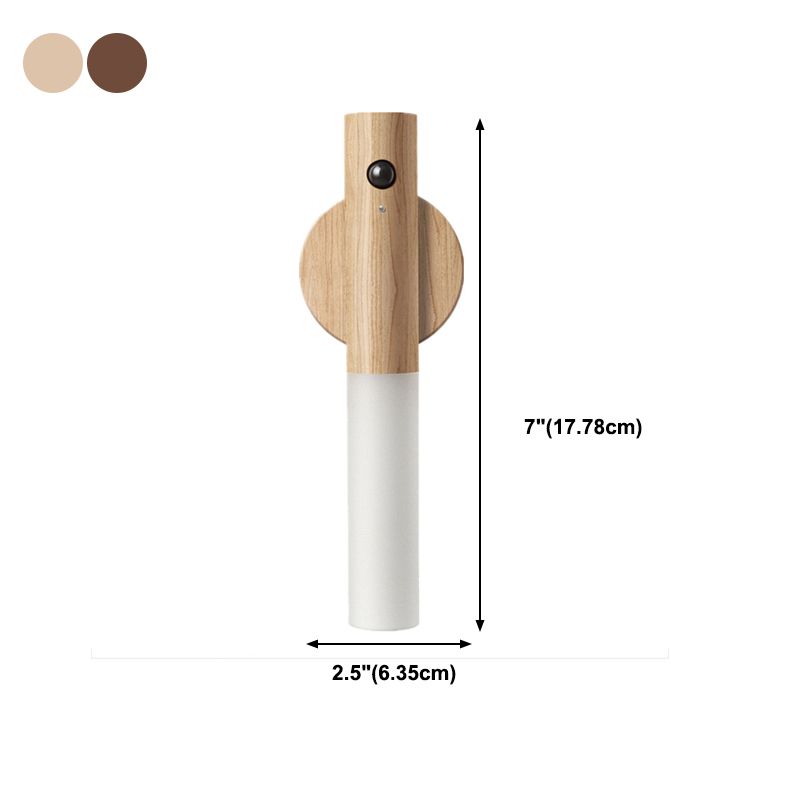 Wood Cylinder Wall Sconce Lighting Modern Style 1 Light Wall Lamps