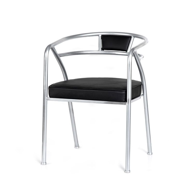 Industrial Metal Frame Dining Chair Upholstered Faux Leather Dining Arm Chair