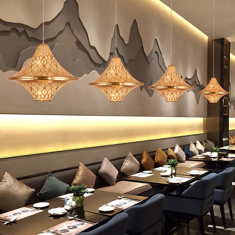 Flying Saucer Ceiling Light Arab 14"/21.5" H 1 Bulb Metal Pendant Lighting Fixture in Brass