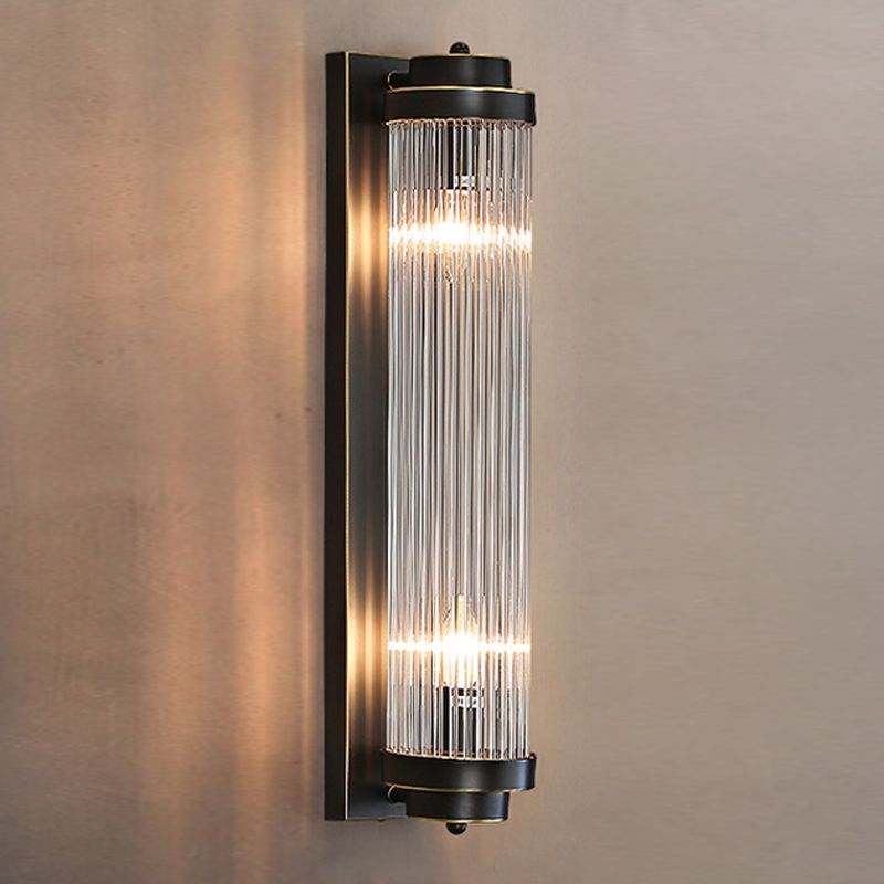 Modern Style Cylinder Wall Sconce Crystal 2 Light Sconces for Living Room