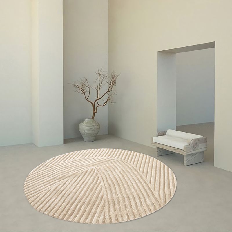 Apricot Area Rug Minimalist Round Carpet Polyster Washable Anti-Slip Carpet for Living Room