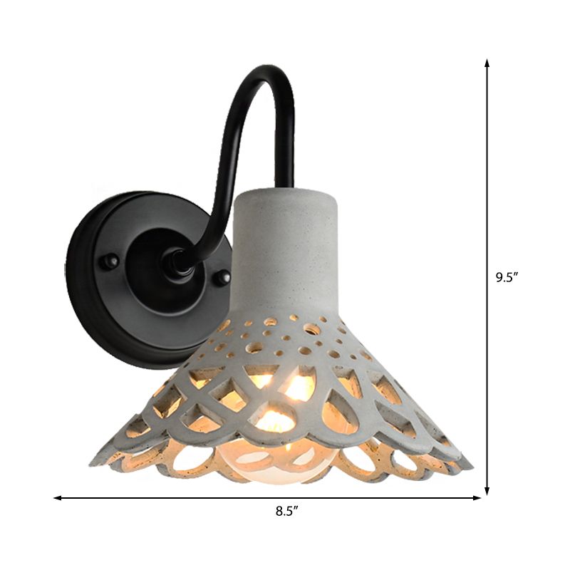 8.5"/9.5"/10" Wide Gooseneck Armed Wall Lighting Modernist Cement 1 Light Wall Mounted Light Fixture in Grey