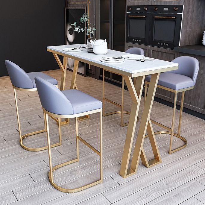 Indoor Glam Counter Height Set 1/2/3/5/7 Pieces Rectangle White Stone Top Pub Set