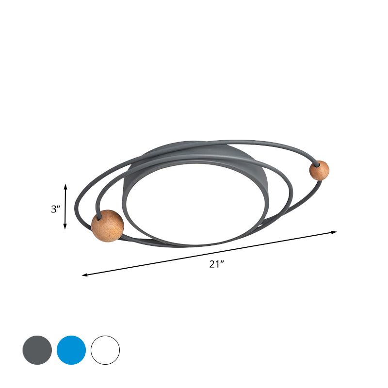 Acrylic Ring Ceiling Light Nordic LED Flush Mount Lighting Fixture with Wood Ball in Grey/White/Blue
