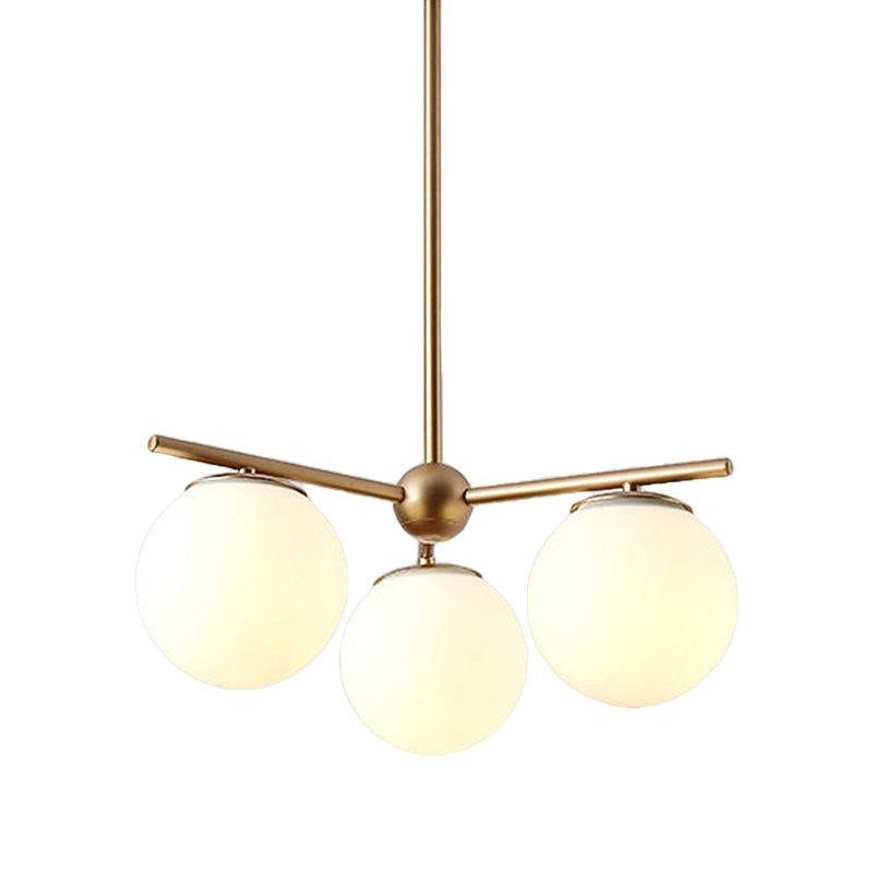 Globe Hanging Chandelier Modern White Frosted Glass 3 Lights Gold Ceiling Pendant Lamp for Bedroom