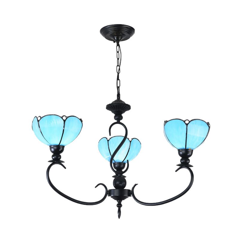 Scalloped Chandelier 3/5/6/8 Lights Blue/Blue and Clear Glass Baroque Pendant Lamp for Dining Room