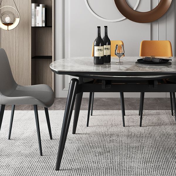 Contemporary Round Dining Table Sintered Stone Table with 4 Ash Solid Wood Legs