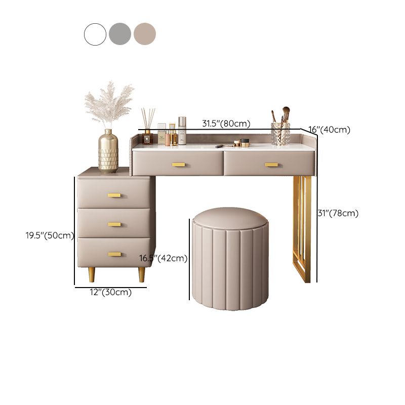 Luxurious Stone Top Vanity and Stool 5 Drawers Dressing Table