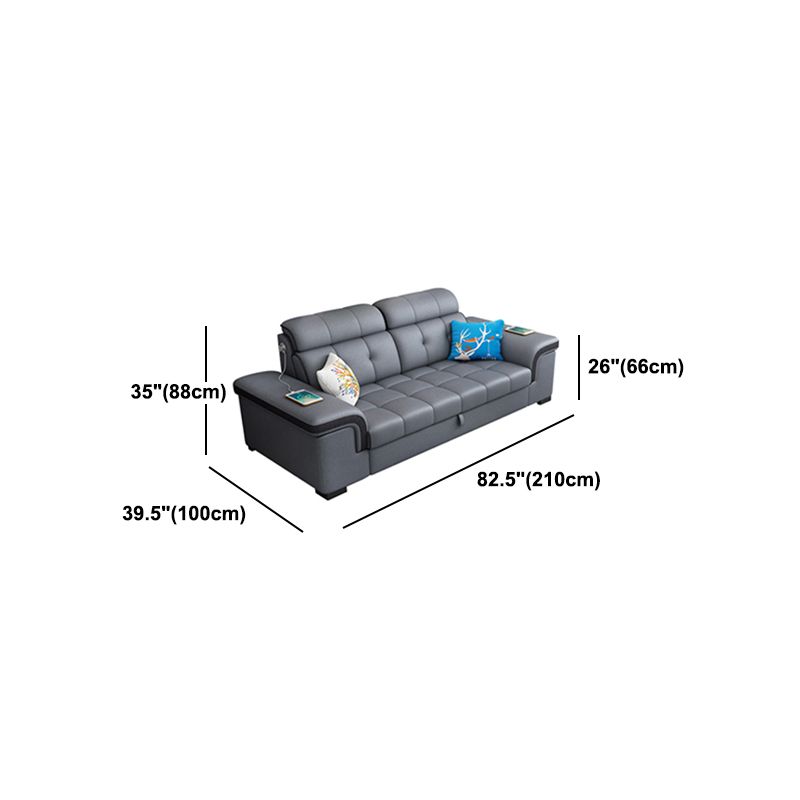 Sewn Pillow Back Sectional Convertible Grey Sofa Bed with Adjustable Headrest