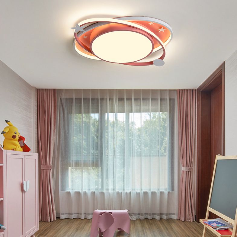 Nordic Metal Flush Mount Light Fixture Saturn Flush Mount Spotlight with White Acrylic Shade for Kids Bedroom