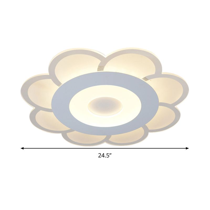 8"/16.5"/20.5" W White 8-Petal Flush Mount Ceiling Light Nordic Frosted Acrylic LED Flush Lamp in Warm/White Light