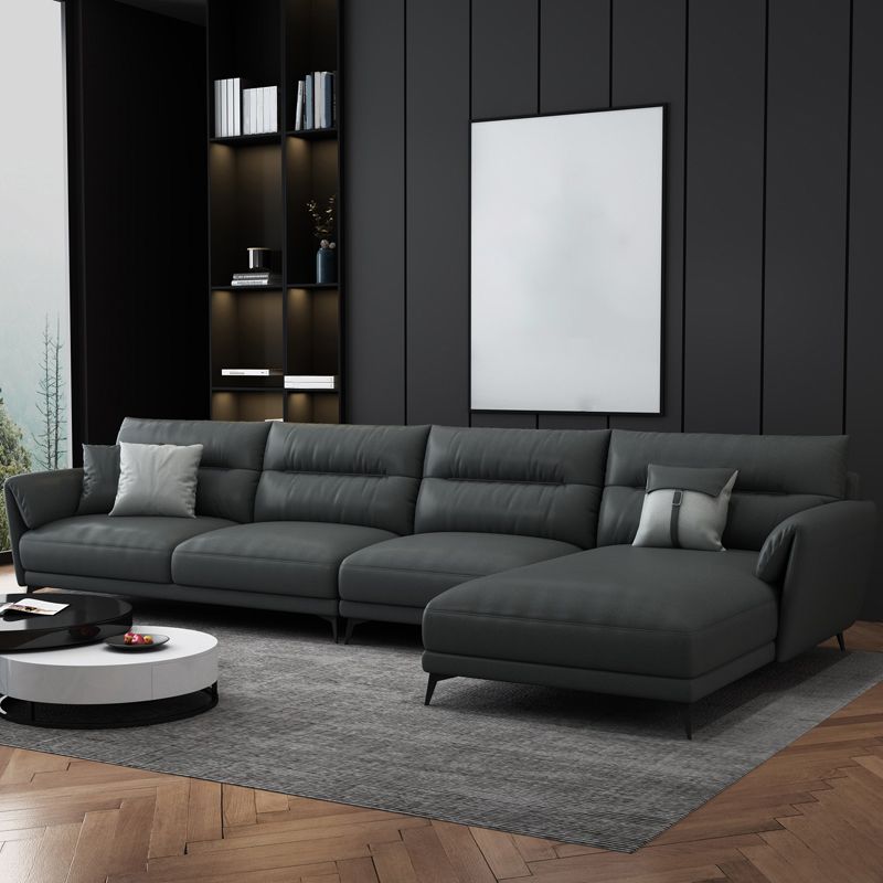 Contemporary 4-Seater Sectional with Pillow Top Arms in Faux Leather