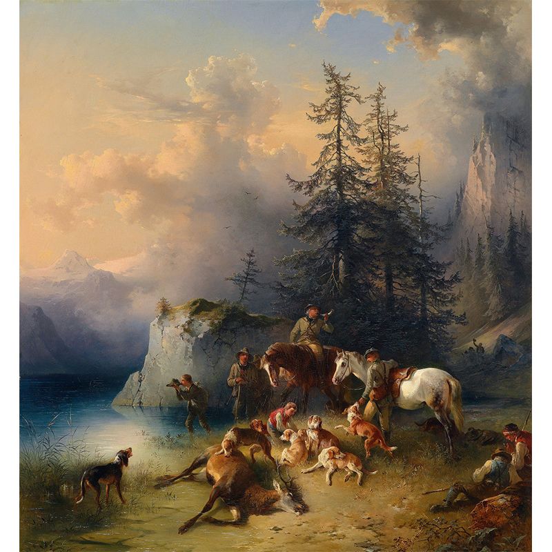 Whole Antique Style Wallpaper Mural White-Brown Friedrich Gauermann Return from the Mountain Pasture Wall Art