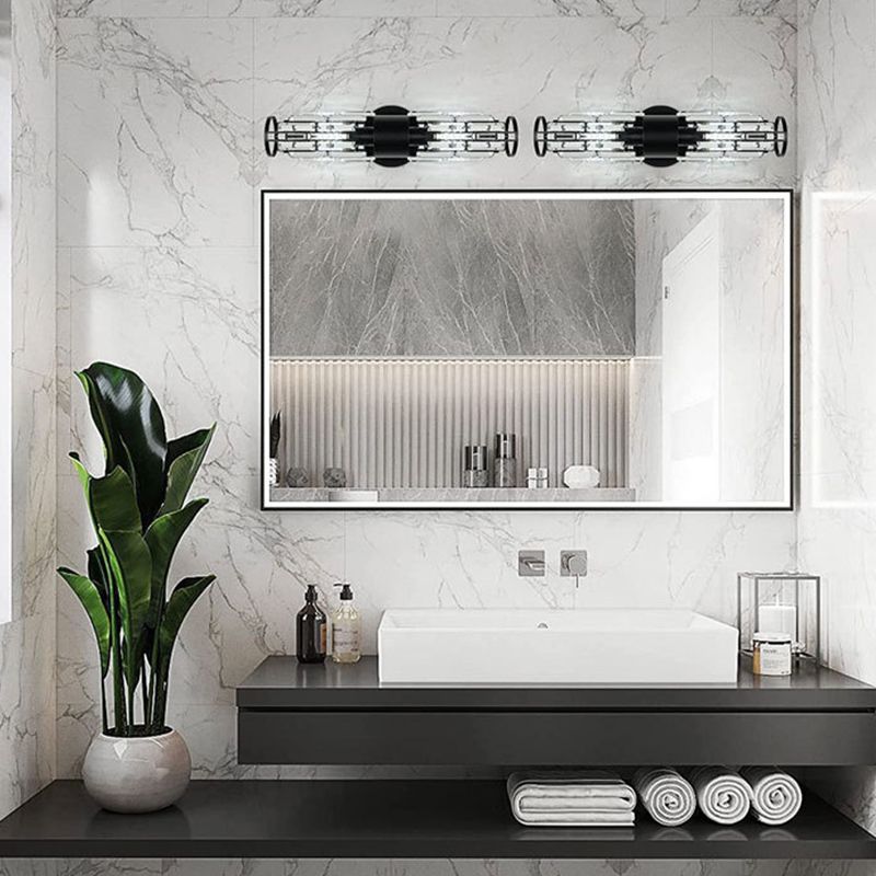 Crystal Modern Bath Sconce Cylinder 2 - Light Bathroom Vanity Lighting