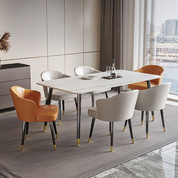 Stone Top Dining Table Contemporary Table with 4 Legs in Black