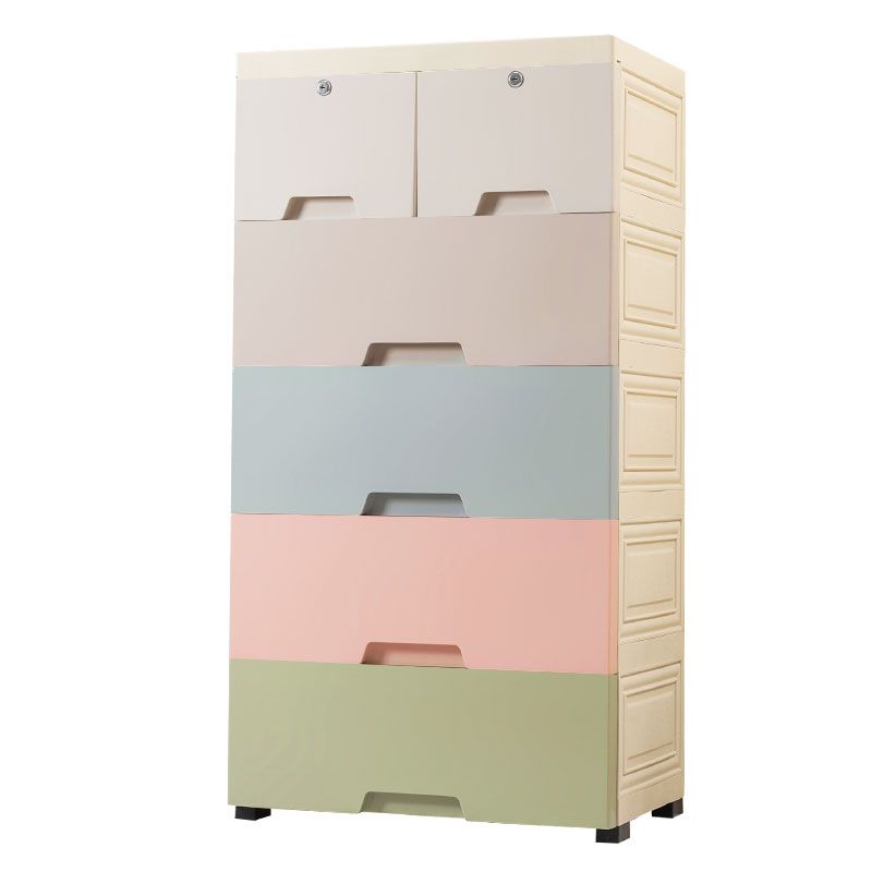 Plastic Vertical Contemporary Kids Nightstand with 5/6 Drawers for Bedroom