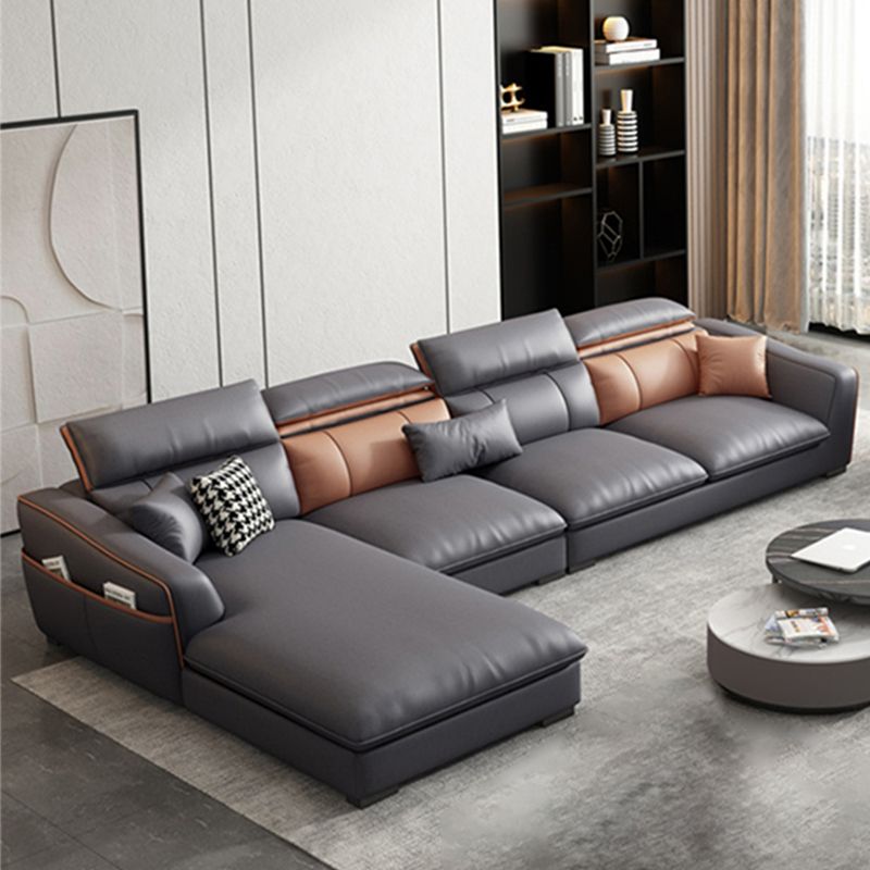 Contemporary Faux Leather Sectional with Storage Flared Arm for Living Room