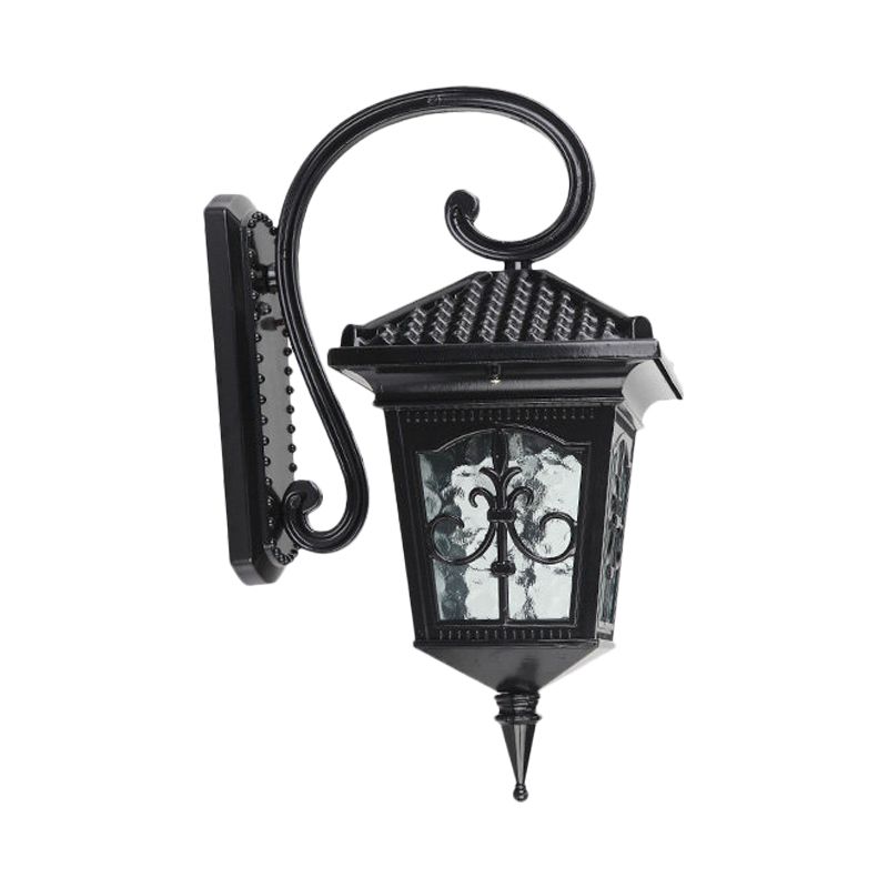 Vintage Pavilion Wall Lighting 1-Light Clear Water Glass Sconce Light in Black/Bronze with Curvy Arm