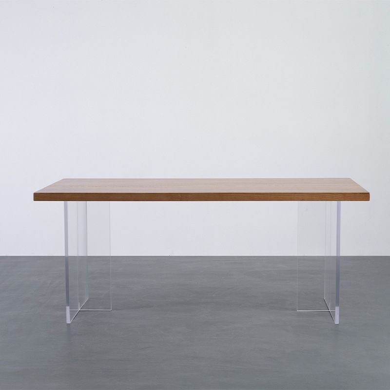 Wood Top Dining Table Set with Acrylic Base 1/4/5 Pieces Brown Dinette Set for Kitchen