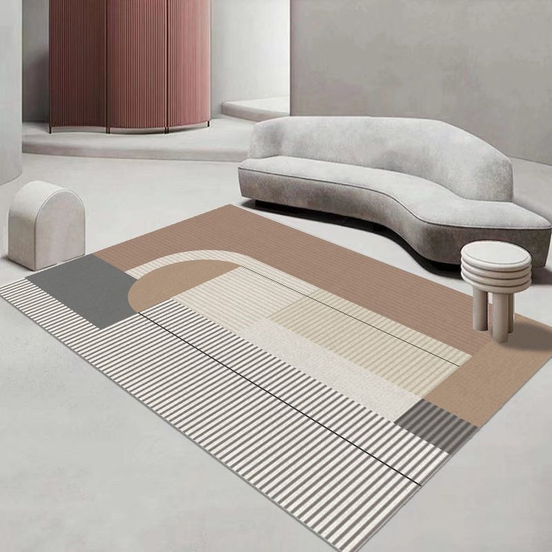 Light Blue Modern Rug Polyester Line Rug Washable Rug for Home Decor