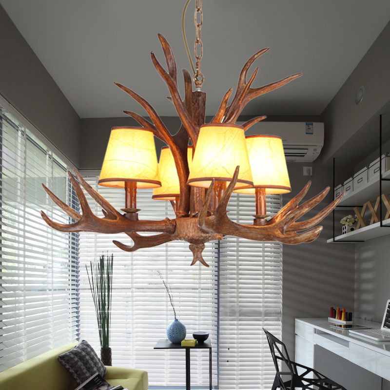 Rustic Cone Hanging Pendant 4/6/8-Light Resin Ceiling Chandelier in Brown for Living Room