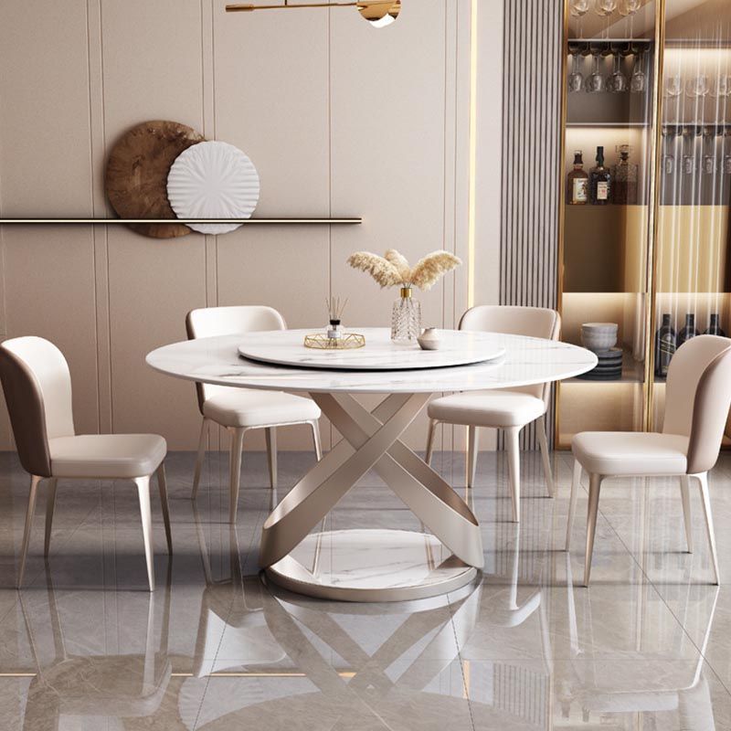 Round Sintered Stone Dining Table Modern Turntable Furniture with Pedestal Base for Home