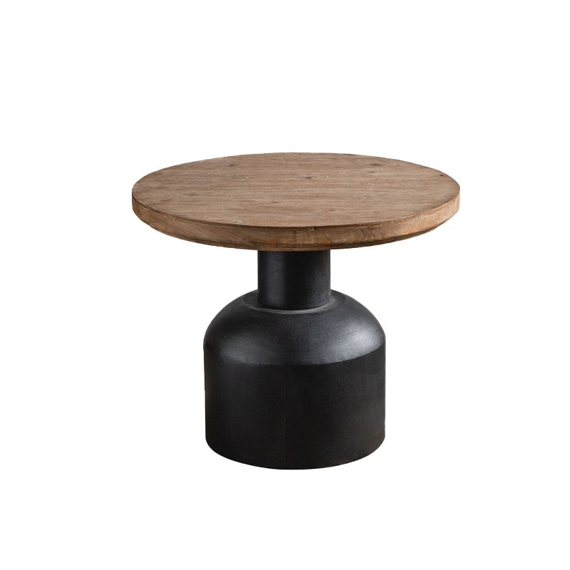 French Country Wood Round Top Side Table Iron Pedestal End Table