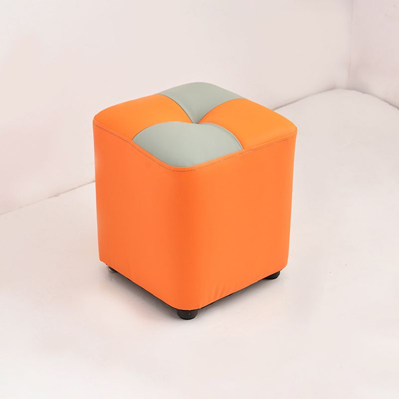 Modern Faux Leather Ottoman Color Block Tufted Square Chair Ottoman